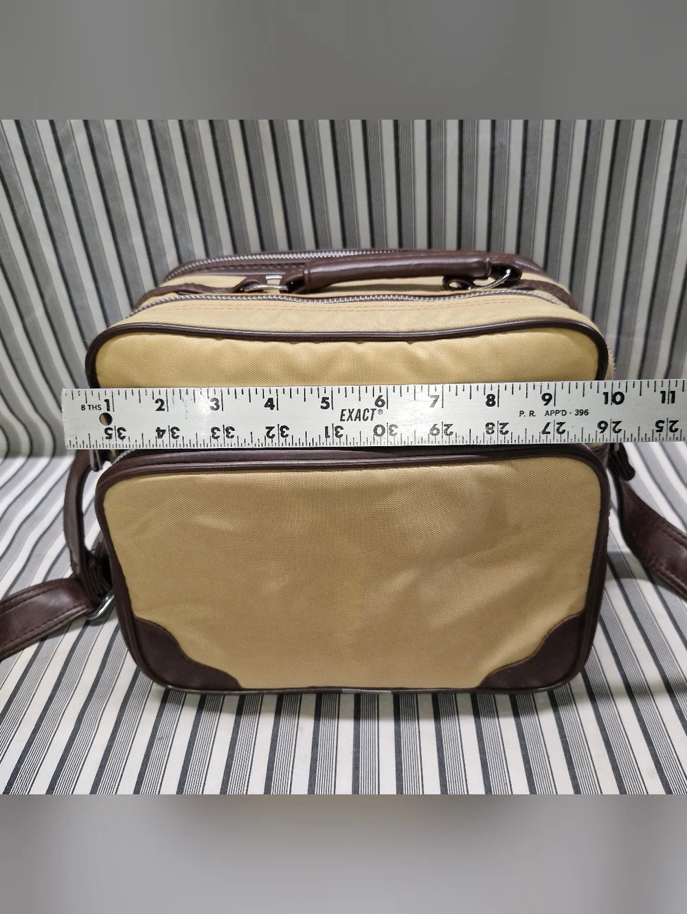 Vintage Camera Bag Canvas & Brown Leather Crossbody Multi Pocket